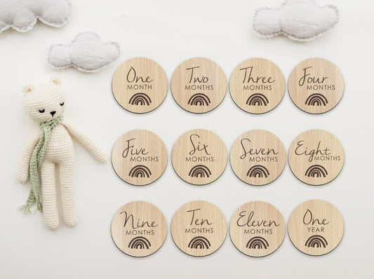 Wood Rainbow Milestone Announcement Set by Gently Made