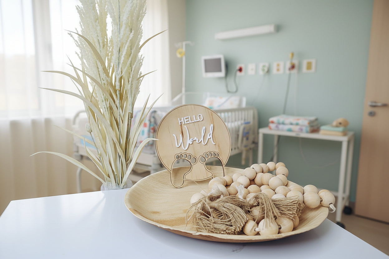 Hello World cutout baby feet plaque by Gently Made