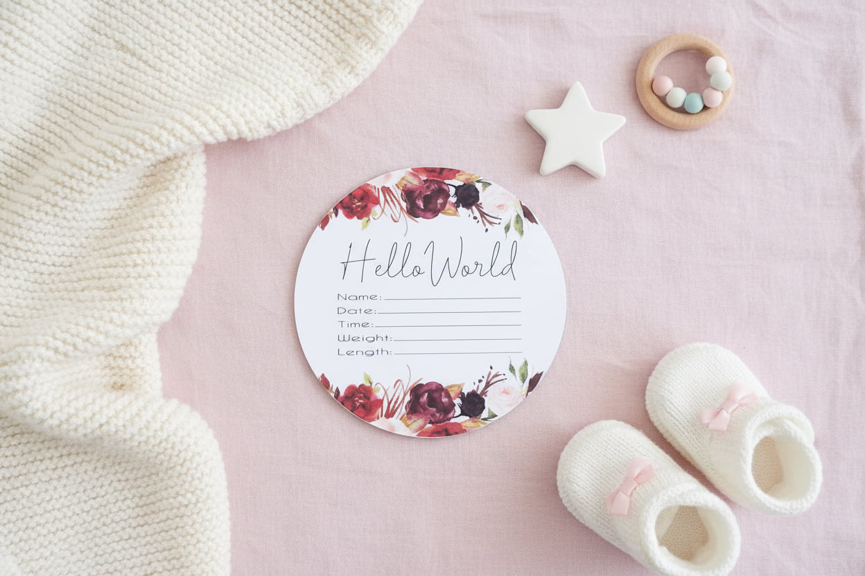 Birth Announcement Plaque | Hello World personalised detail