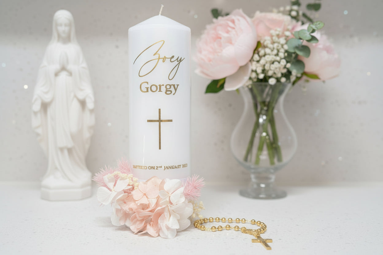"Floral" Baptism | Christening Candle by Gently Made