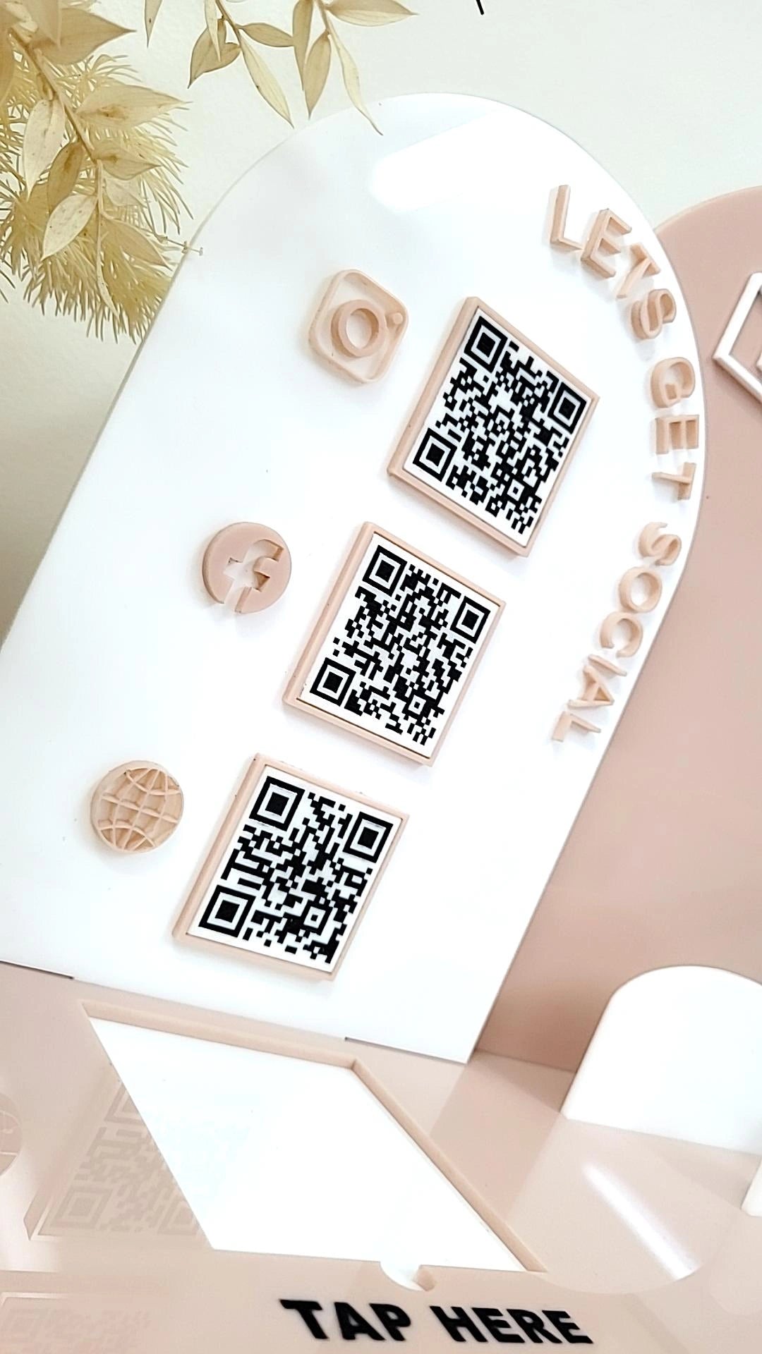 QR Square reader Social sign with Business card holder alternate view