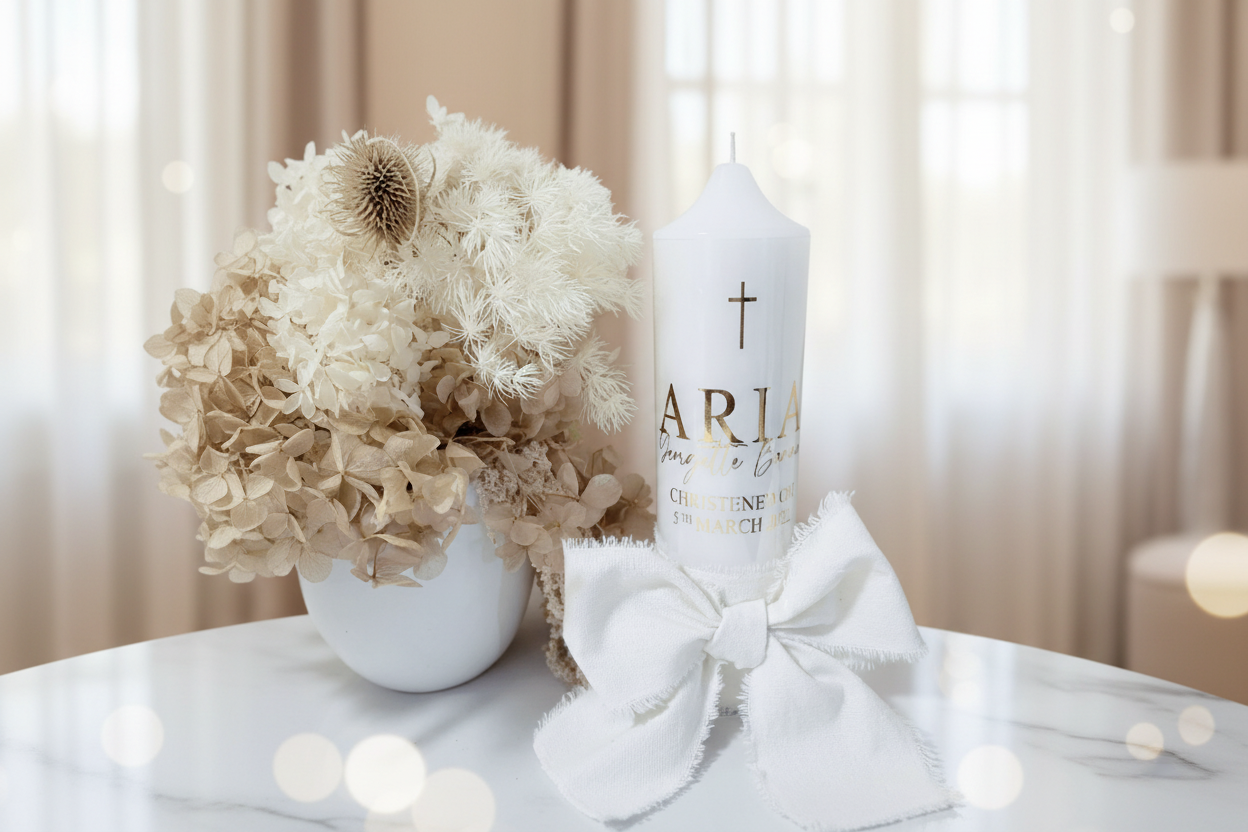 Standard Raw Edge Ribbon Baptism | Christening Candle alternate view