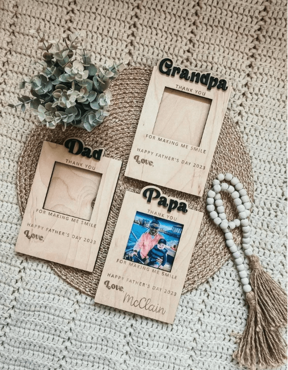 Fathers Day |Thanks for Making Me Smile Picture Frame | Gift for Grandpa Dad Papa | Picture Frame Gift by Gently Made