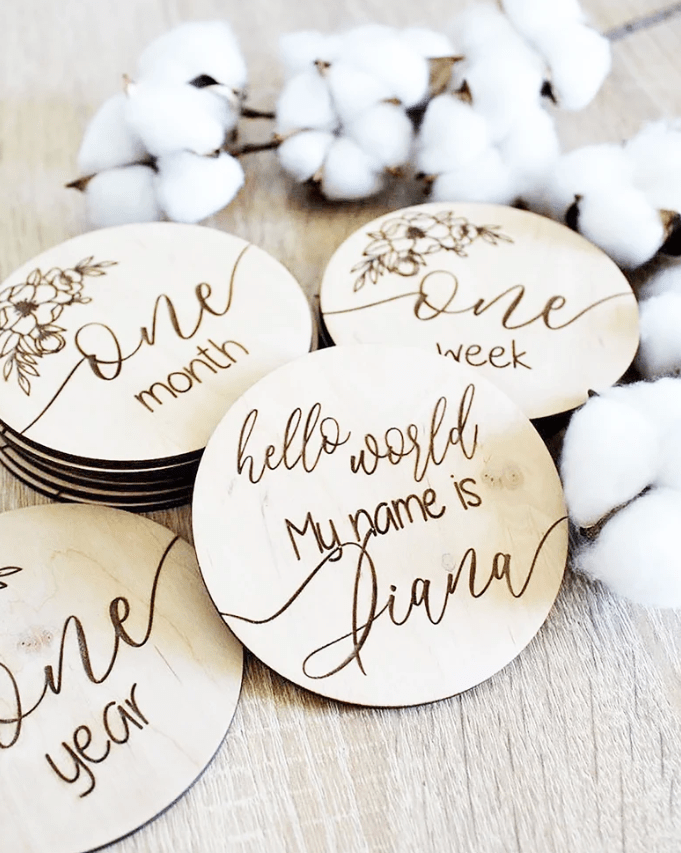 Wood Milestone Birth Announcement Set | baby name by Gently Made