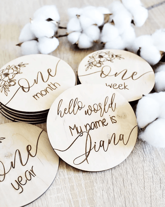 Wood Milestone Birth Announcement Set | baby name by Gently Made