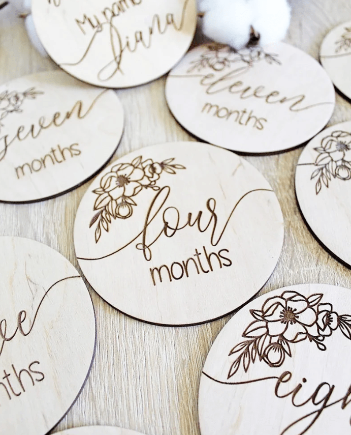 Wood Milestone Birth Announcement Set | baby name alternate view