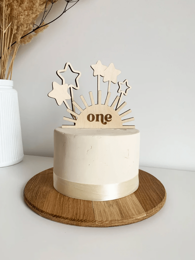 Cut Half Sun One Cake Topper with Stars SVG file, 1st birthday cake decoration by Gently Made