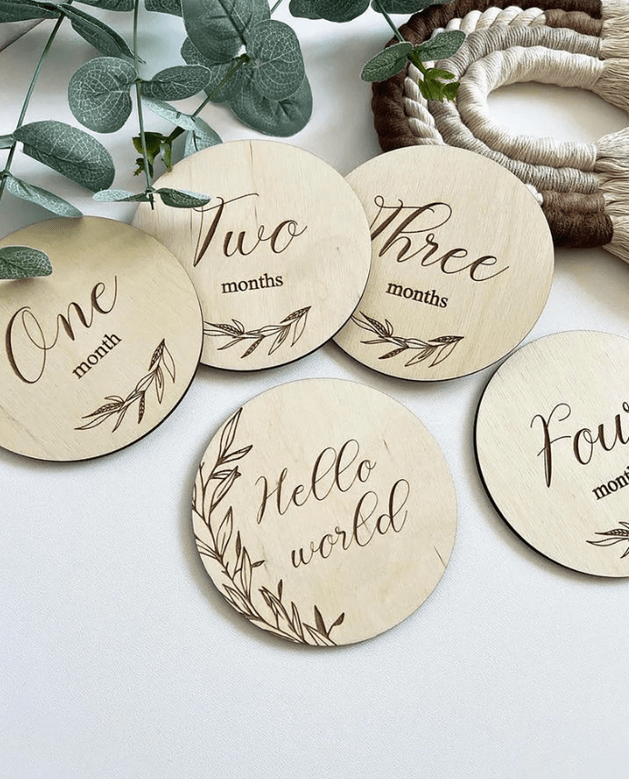 Monthly Wood Milestone Birth Announcement Set | baby name by Gently Made