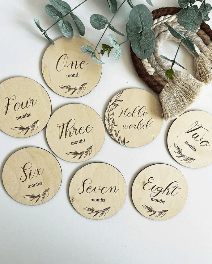 Monthly Wood Milestone Birth Announcement Set | baby name alternate view