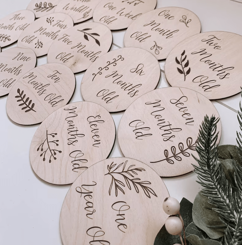 Wood Milestone My first Announcement Set | baby name by Gently Made