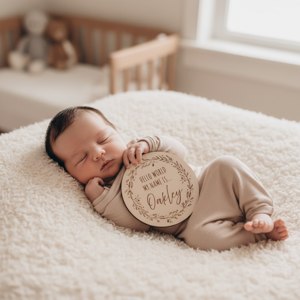 My Name Is newborn plaque personalised birth announcement by Gently Made