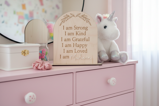 Kids Affirmation | I Am Affirmation Sign for Girls and Boys | Kids personalized plaque by Gently Made