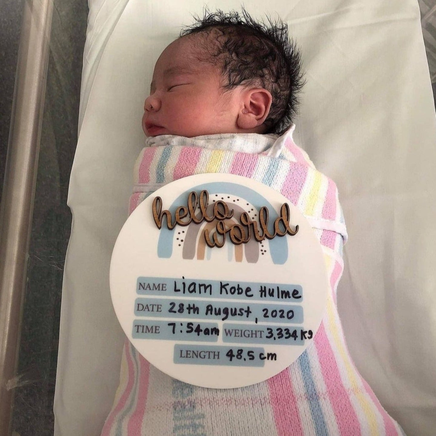Newborn Bamboo Hello World Plaque alternate view