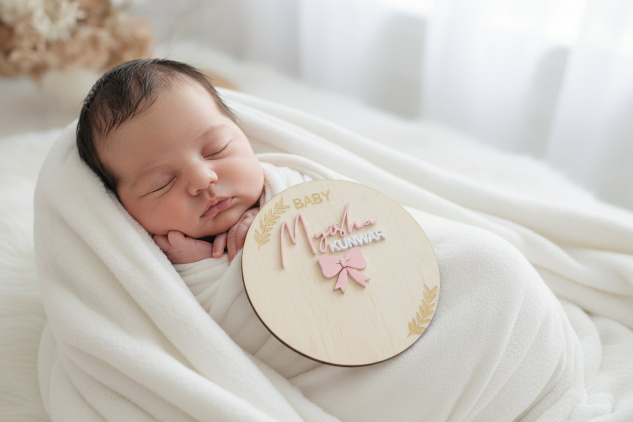 Baby Girl Bow Birth Foot print Announcement Plaque by Gently Made