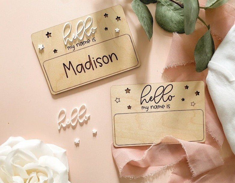 My Name Is newborn plaque personalised birth announcement by Gently Made