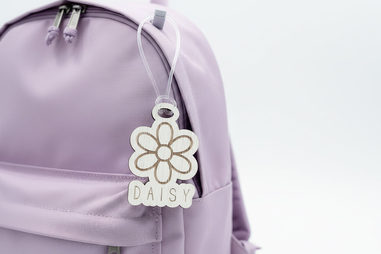 Bag Tag with rubber loop multi designs personalised detail